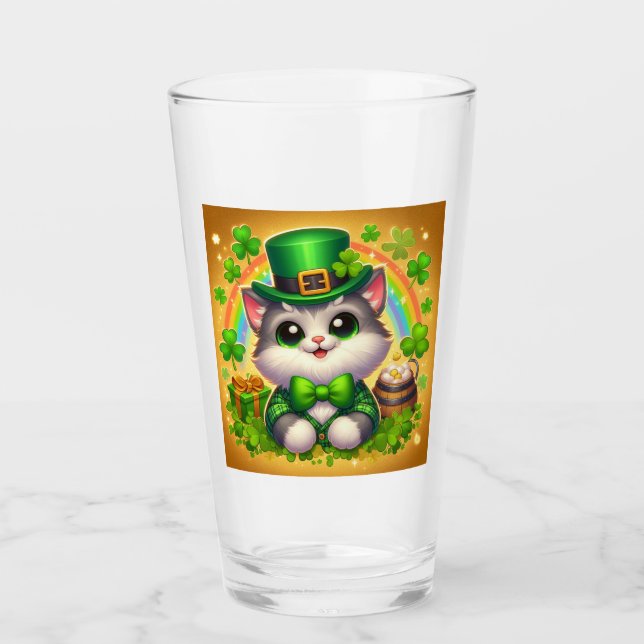 Cute cat/kitten Saint Patrick's Day  Glass (Front)