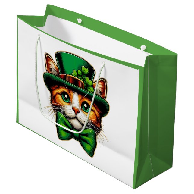 Cute cat/kitten Saint Patrick's Day  Large Gift Bag (Front Angled)
