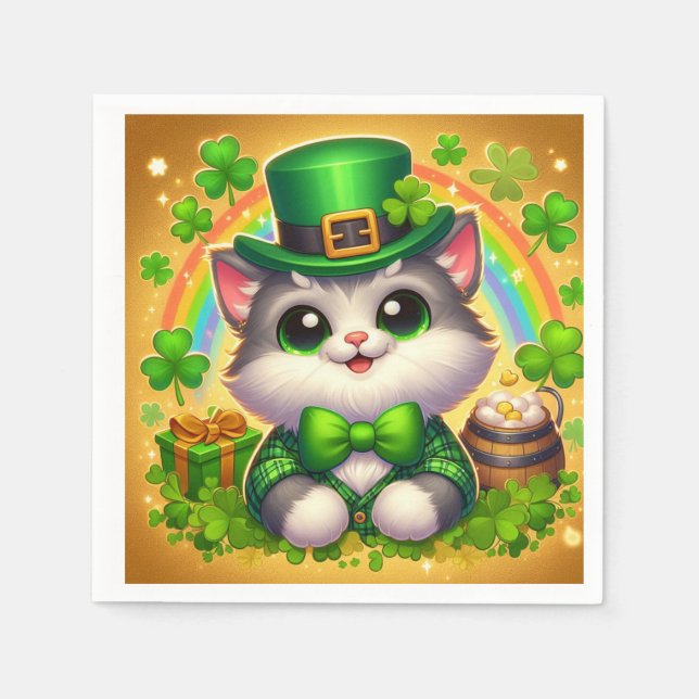 Cute cat/kitten Saint Patrick's Day  Napkin (Front)