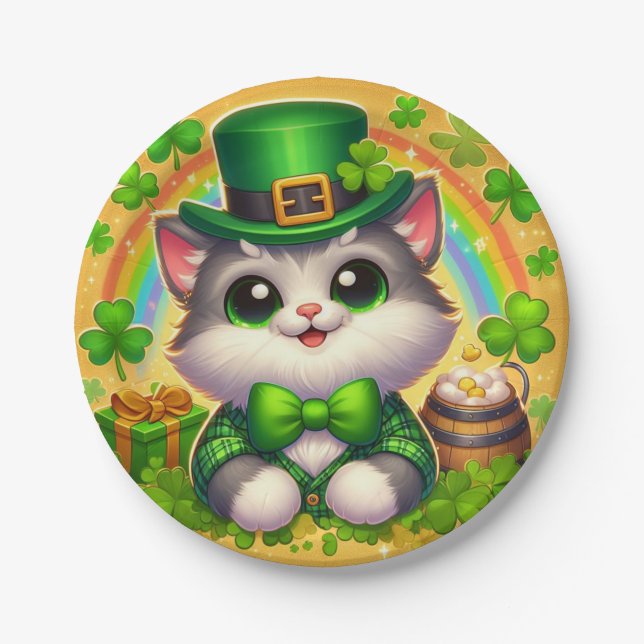 Cute cat/kitten Saint Patrick's Day  Paper Plate (Front)
