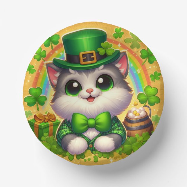 Cute cat/kitten Saint Patrick's Day  Paper Plate (Front)