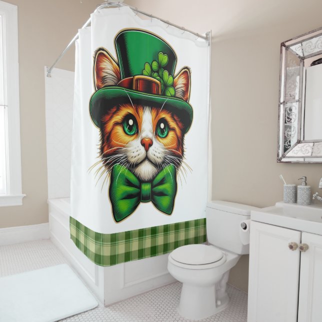 Cute cat/kitten Saint Patrick's Day  Shower Curtain (In Situ)