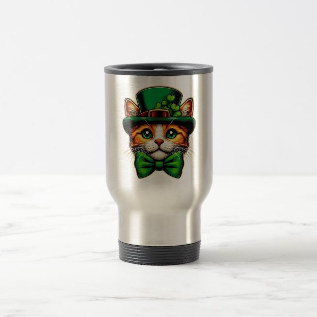 Cute cat/kitten Saint Patrick's Day  Travel Mug (Center)