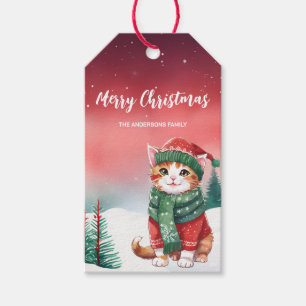 Cute cat kitten Santa Christmas party holiday kid Gift Tags