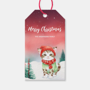 Cute cat kitten Santa Christmas party holiday kid Gift Tags