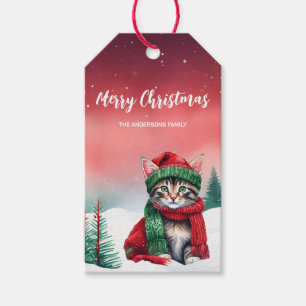 Cute cat kitten Santa Christmas party holiday kid Gift Tags