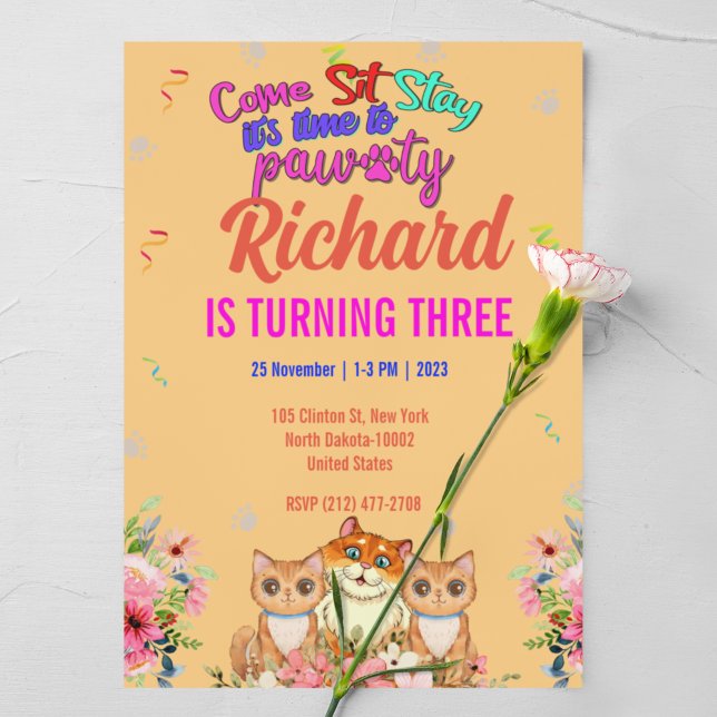 Cute Cat Kitten Themed Kid's Birthday Party Invitation (Creator Uploaded)