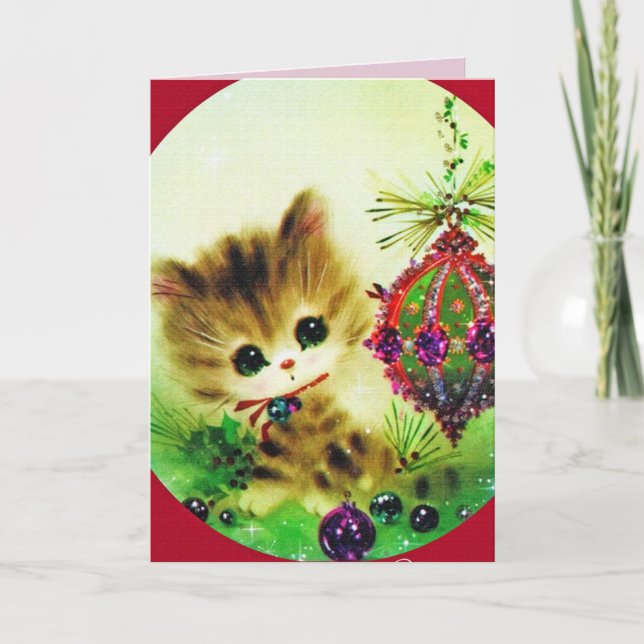 CUTE CAT KITTEN VINTAGE CHRISTMAS CARDS (Front)