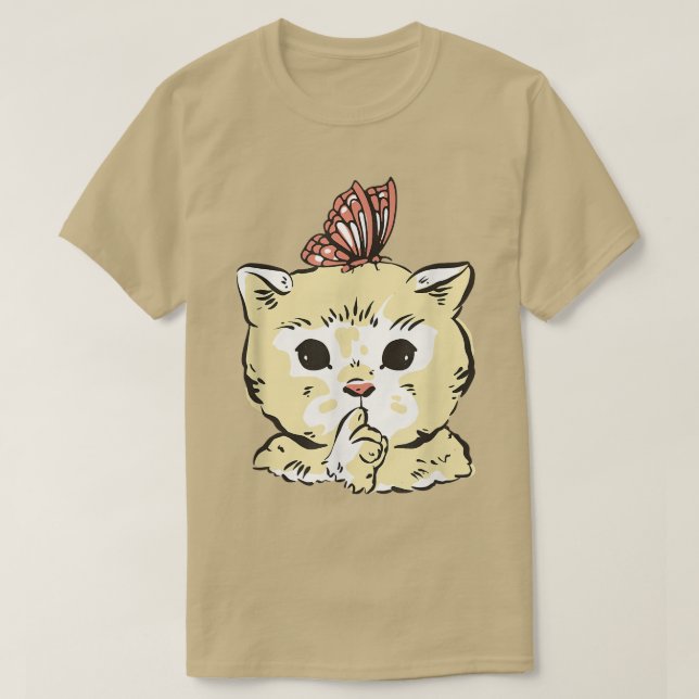 Cute Cat Kitten with Butterfly  T-Shirt (Design Front)
