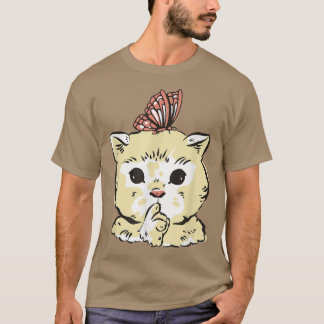 Cute Cat Kitten with Butterfly T-Shirt