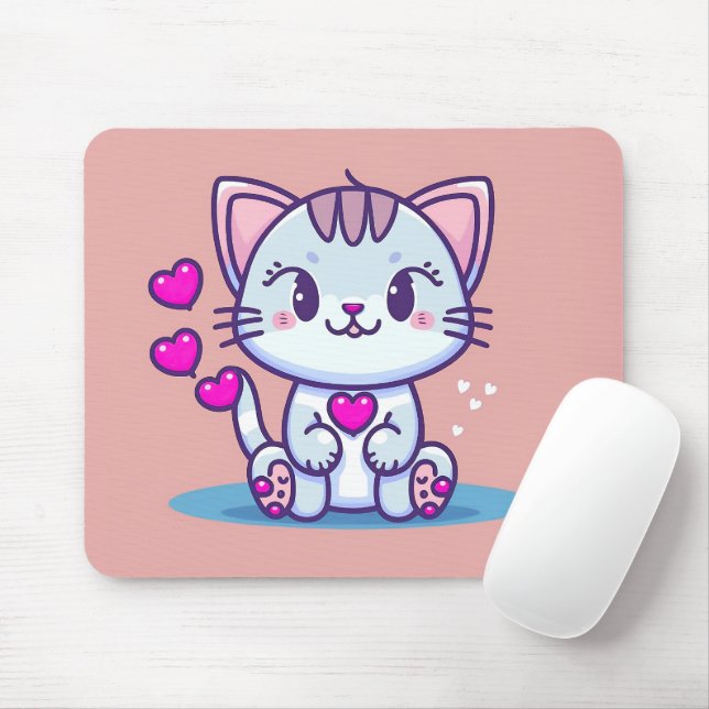 Cute Cat Kitten with Hearts Valentine Inspired | Mouse Pad (With Mouse)