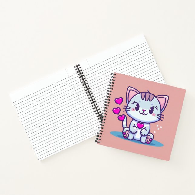 Cute Cat Kitten with Hearts Valentine Inspired | Notebook (Inside)