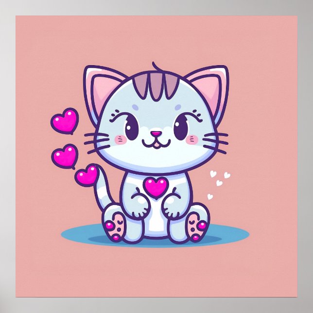 Cute Cat Kitten with Hearts Valentine Inspired | Poster (Front)