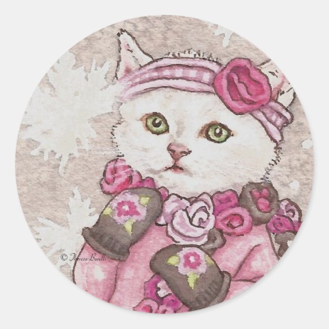 Cute Cat Kitten with Mittens Stickers (Front)