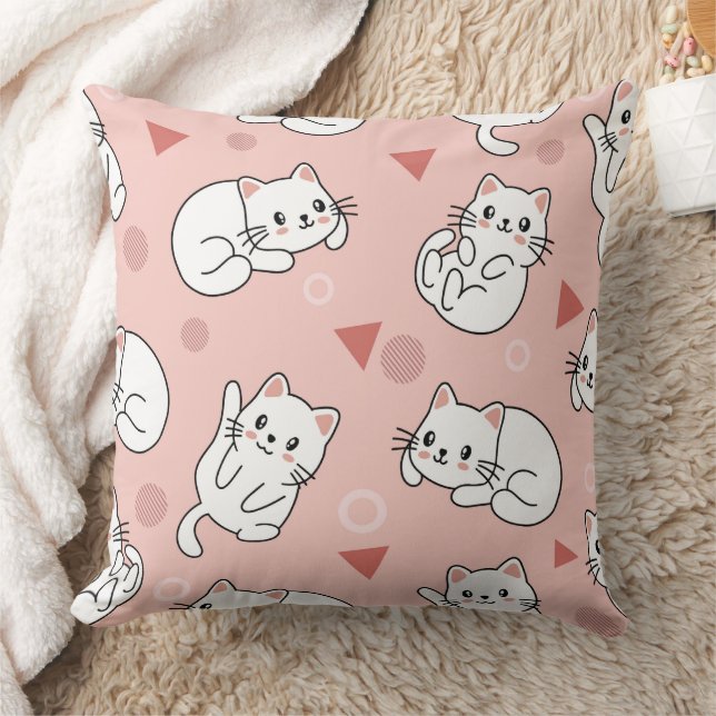 Cute cat kitty doodle seamless pattern cushion (Blanket)