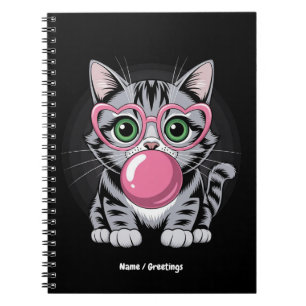 Cute Cat Kitty Eating Gum and Making Bubble Funny Notebook