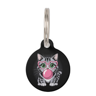 Cute Cat Kitty Eating Gum and Making Bubble Funny Pet Tag