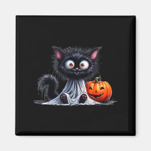 Cute Cat Kitty Ghost Halloween Black Pumpkin Magnet