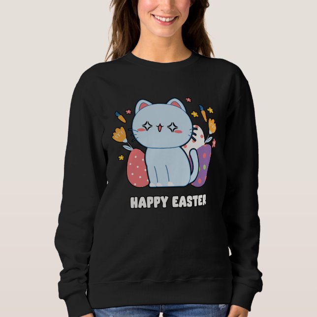 Cute Cat Kitty Happy Easter Day Egg Hunter Boys Gi Sweatshirt (Front)