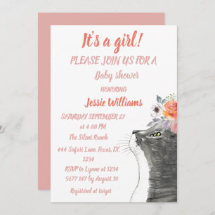 Cute Cat Kitty Kitten Pink Girl Baby Shower  Invit Invitation