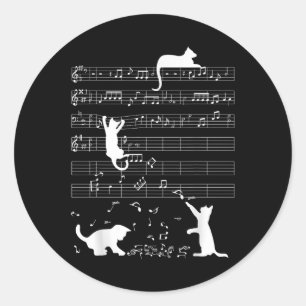 Cute Cat Kitty Playing Music Clef Piano Musician A Classic Round Sticker