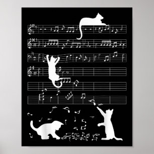 Cute Cat Kitty Playing Music Clef Piano Musician A Poster