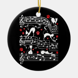 Cute Cat Kitty Playing Music Clef Piano Musician Ceramic Tree Decoration