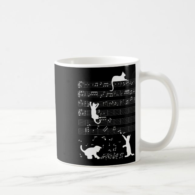 Cute Cat Kitty Playing Music Note Clef Musician Ar Coffee Mug (Right)