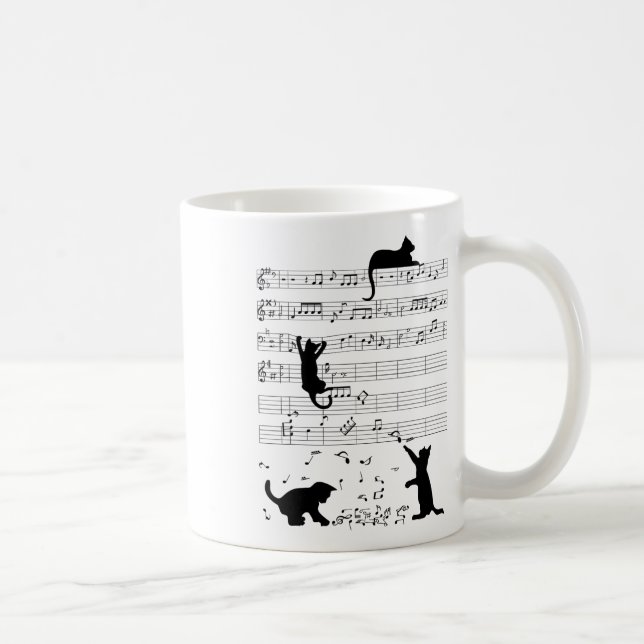 Cute Cat Kitty Playing Music Note Clef Musician Ar Coffee Mug (Right)