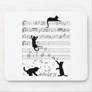 Cute Cat Kitty Playing Music Note Clef Musician Ar Mouse Pad