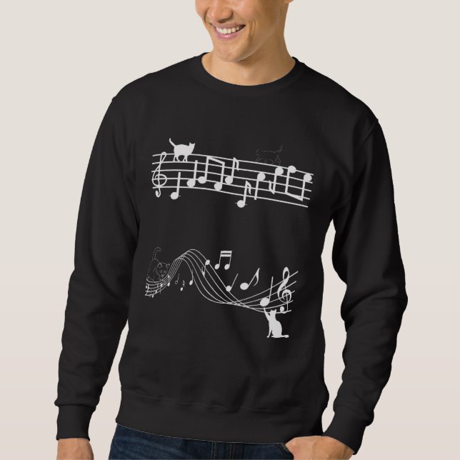 Cute Cat Kitty Playing Music Note Clef Musician Ar Sweatshirt (Front)