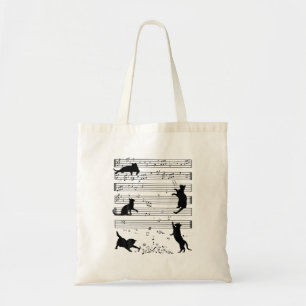 Cute Cat Kitty Playing Music Note Clef Musician Tote Bag