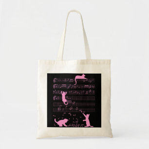Cute Cat Kitty Playing Music Note Pink Clef Musici Tote Bag