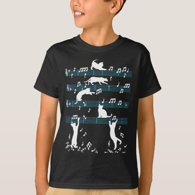 Cute Cat Kitty Playing Music Note T-Shirt (Front)