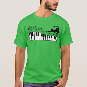 Cute Cat Kitty Playing Piano Music Clef Pianist Mu T-Shirt