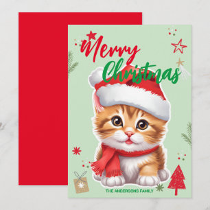 Cute CAT kitty santa Christmas Holiday Family name Card
