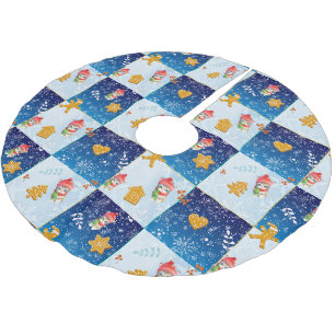 Cute Cat kitty Santa Gingerbread Xmas tree Pattern Brushed Polyester Tree Skirt