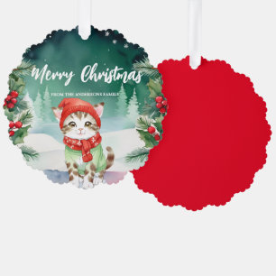 Cute cat kitty Santa Xmas Holiday Party Family Kid Tree Decoration Card