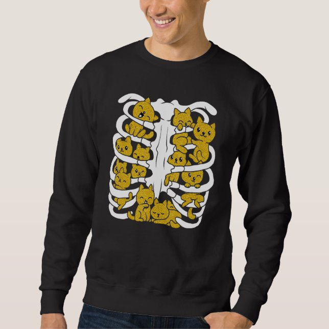 Cute Cat Kitty Skeleton Rib Cage Cat Inside Hallow Sweatshirt (Front)