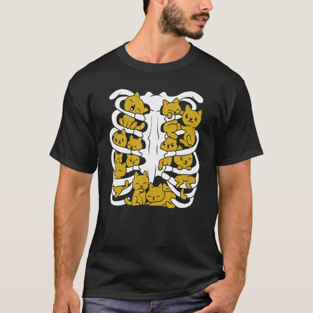 Cute Cat Kitty Skeleton Rib Cage Cat Inside Hallow T-Shirt (Front)