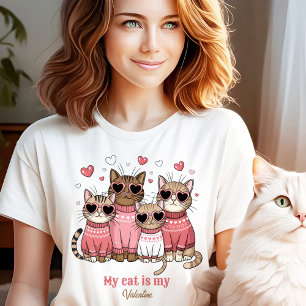 Cute Cat Kitty Valentine Pink Custom Name T-Shirt