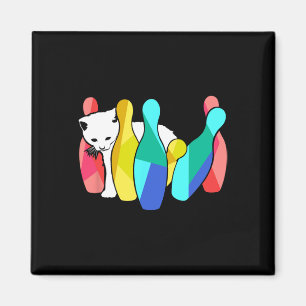 Cute Cat Knocking Over Bowling Pins Kitty Magnet