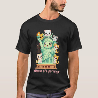 Cute Cat Lady Liberty Cartoon with Kittens u2013 F T-Shirt