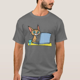 Cute Cat Laptop Coffee Home Office Homeworking Job T-Shirt