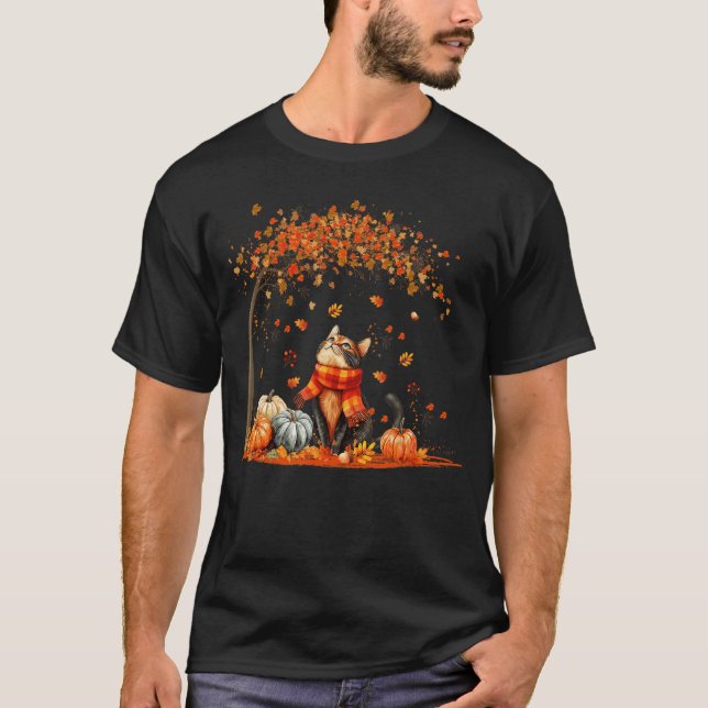 Cute Cat Leaf Fall Autumn for Cat Lovers gift T-Shirt (Front)
