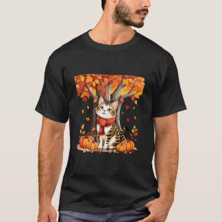 Cute Cat Leaf Fall Autumn for Cat Lovers T-Shirt