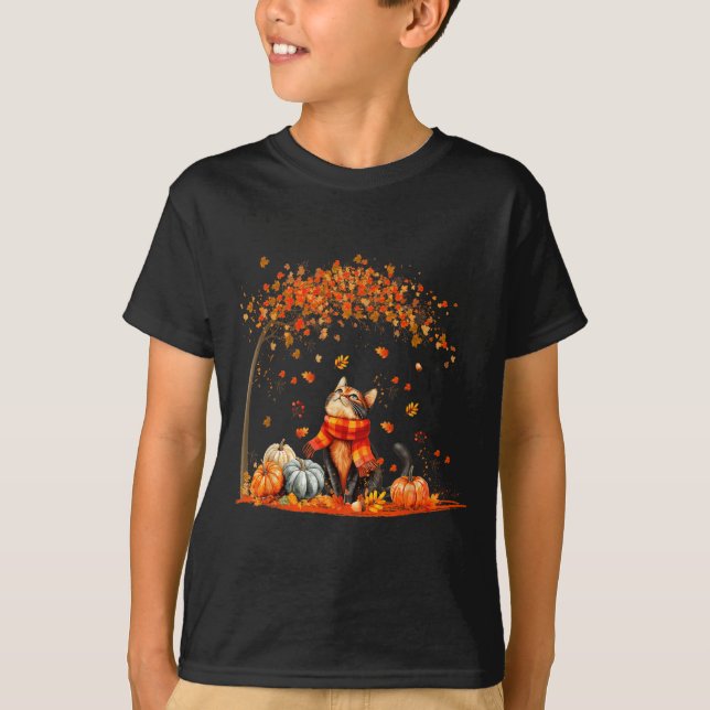 Cute Cat Leaf Fall Autumn Shirt for Cat Lovers (Front)