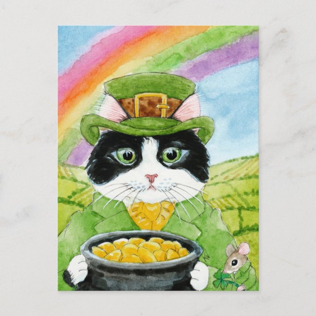 Cute Cat Leprechaun St Paddy's Day Spring postcard (Front)