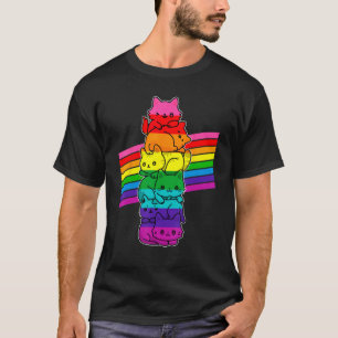 Cute Cat LGBT Pride Flag Support LGBTQ Rainbow T-Shirt