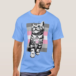 Cute Cat LGBT Pride Month Demigirl Flag T-Shirt